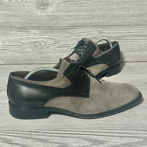 Johnston & Murphy J&M 1850 Mens 9.5 Grey Suede Black Leather Wingtip Derby Shoes